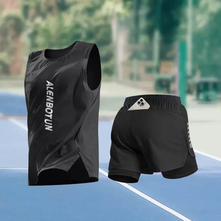 Men Running Sports Set Summer New Arrival Marathon Training Fitness Outfits Professional Quick Dry Basketball Tank Top And Short Khamik Shop Online