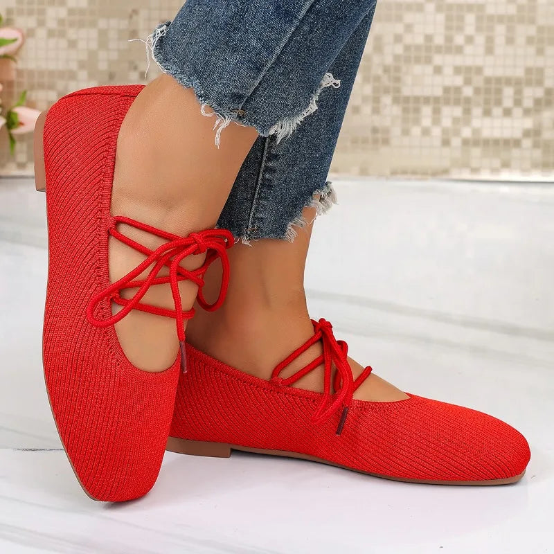 French Flat Mary Jane Shoes 2026 Summer New Breathable Lightweight Ballet Versatile Knitted Women&