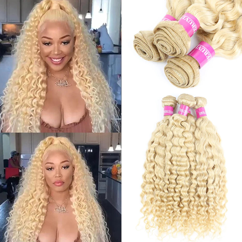 High Quality 613 Honey Blonde Colored Deep Wave Human Hair 1 3 4 Bundles Deal 28 30 32 Inch Long 100% Unprocessed Raw Vietnamese Human Hair Bundles Baby Soft Deep Curly Human Hair Bundles Extensions Can Be Dyed Wholesale Hair For Black Women Free Shipping Khamik Shop Online
