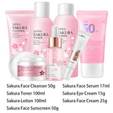 Japan Sakura Facial Cleaner Korean Face Serum Exfoliating Peeling Gel Moisturize Toner Eye Cream Sunscreen Cosmetic SkinCare Set Khamik Shop Online