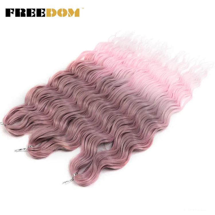 FREEDOM Synthetic Curly Braiding Hair Extensions 24 Inch/60 cm Long Deep Wavy Twist Crochet Braids Hair Ombre Brown Rainbow Hair Khamik Shop Online