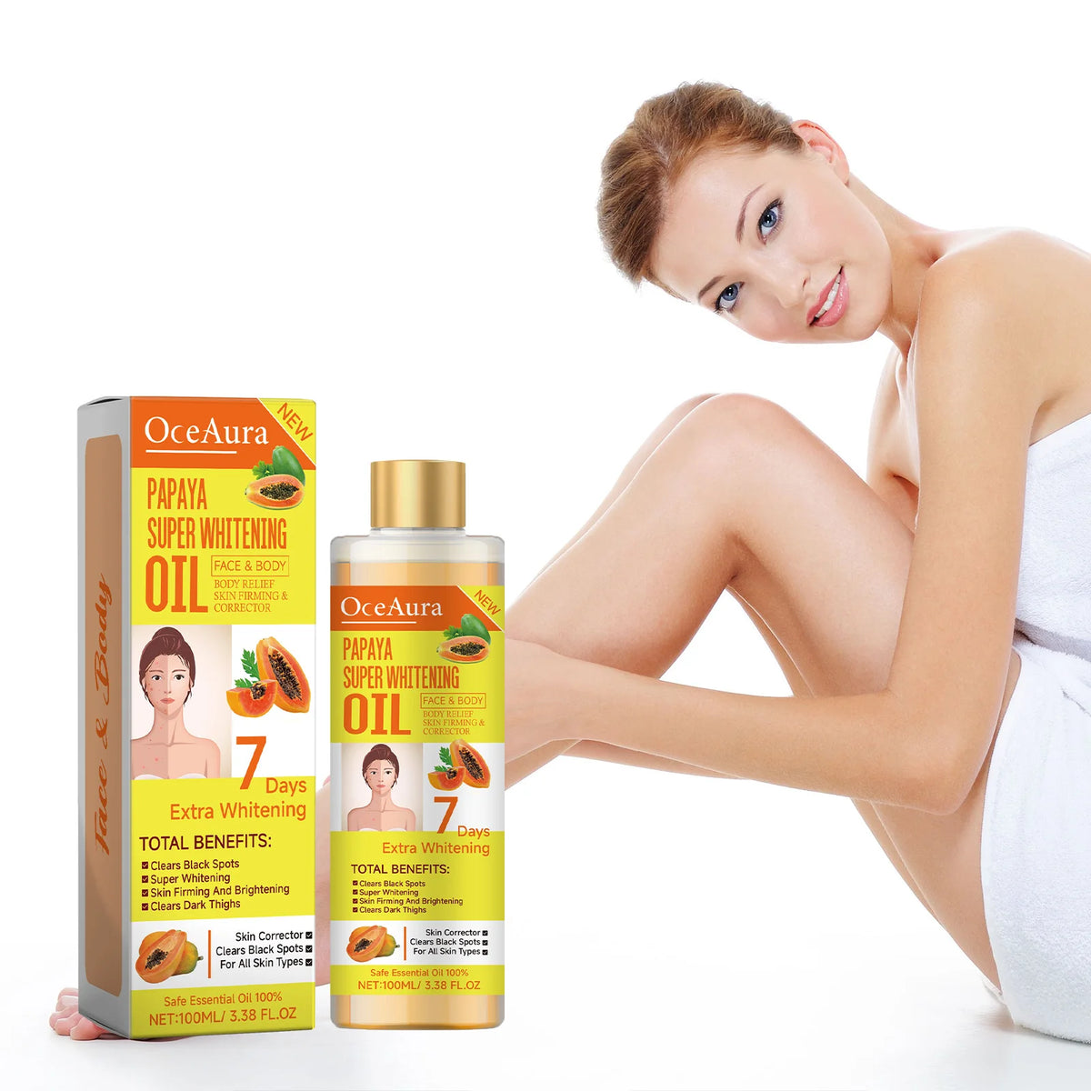 Papaya Super Whitening Oil Face & Body Moisturizer Nourishing Whitening Body Oil Body Massageskin Papaya Oil 3.38 Oz
