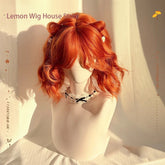 Short Wavy Orange Wig with Bangs 12inch Curly Hair Lolita High Quality Synthetic Wigs for Women Daily Cosplay Wig Heat Resistant Khamik Shop Online