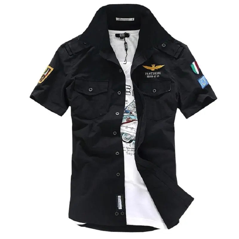 Mens Short Sleeve Military Style Shirt Yellow Pandora