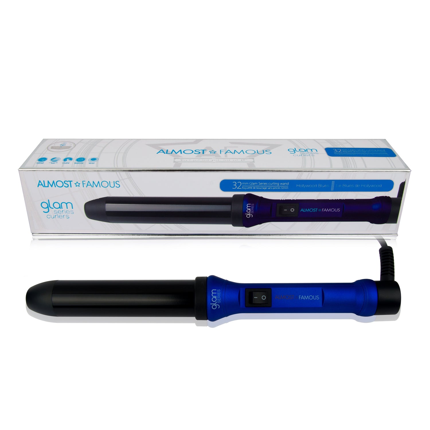 Almost Famous 32mm Glam Series Curling Wand with Gem Infused Barrel Sky Blue Thrace