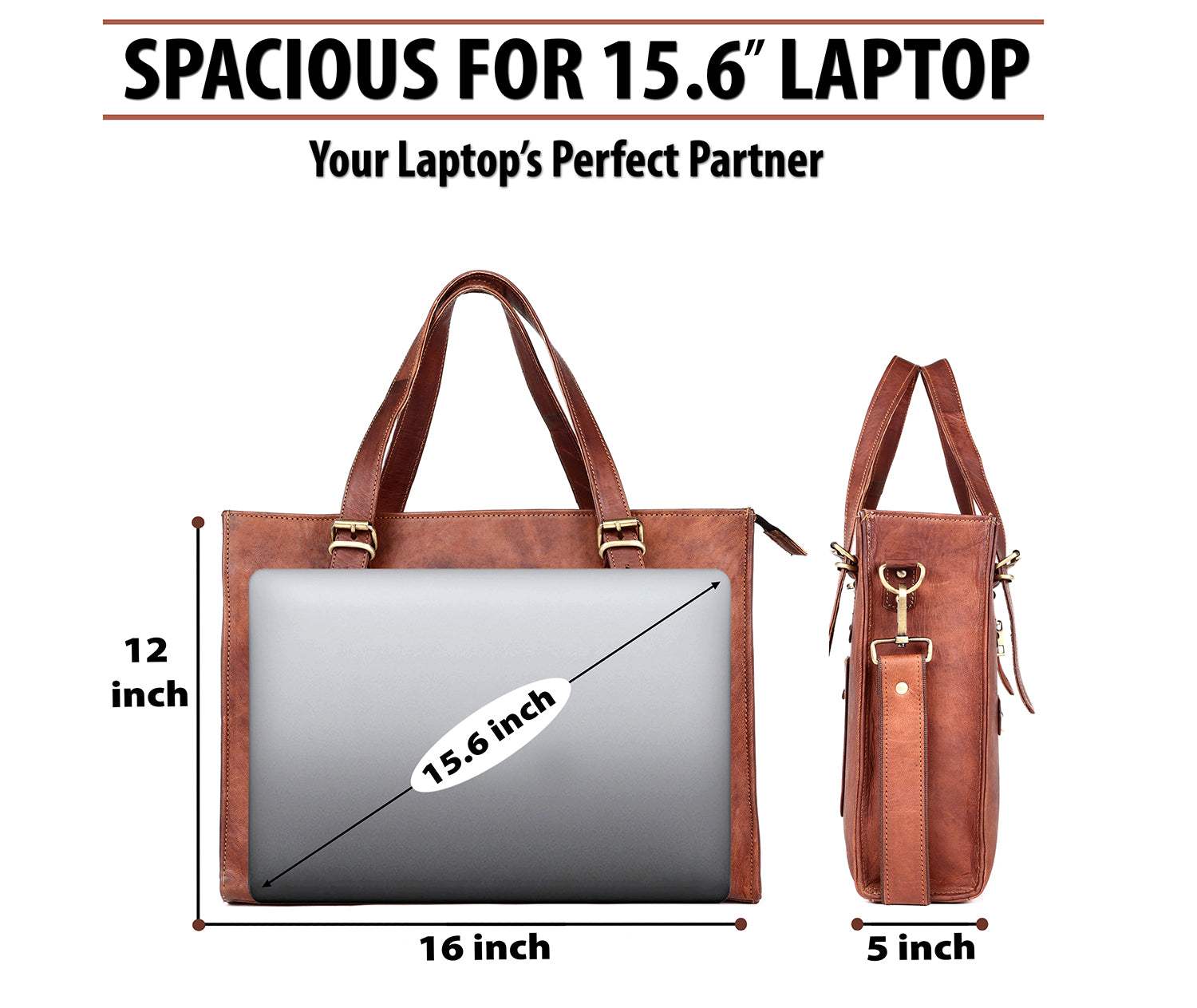 Leather Woman Laptop Handbag Large Tote Bag with Zipper Salmon Alder