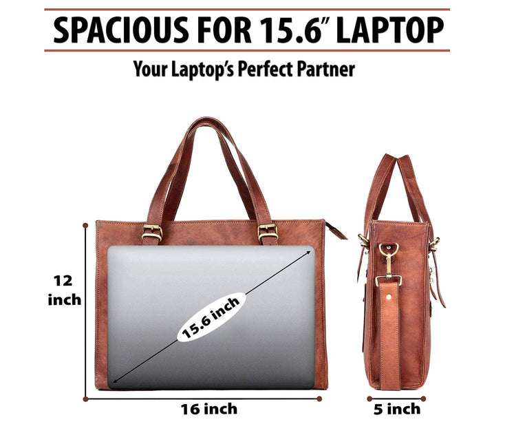 Leather Woman Laptop Handbag Large Tote Bag with Zipper Salmon Alder