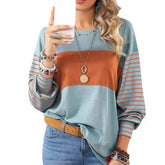 Womens Long Sleeve Pullover Tops Striped Basice T-shirt Peach Castor