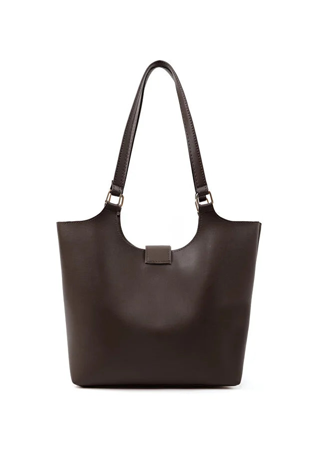 Brown Faux Leather Snap Closure Crossbody Hand Bag Single Compartment Ochre Juniper