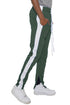 Pantalon de survêtement slim fit avec bande unique et fermeture éclair invisible aux chevilles, tissu polyester et spandex.
