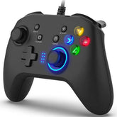 Manette de jeu filaire noire et bleue avec double vibration et joystick ergonomique