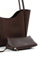 Brown suede SHK108 women hand and shoulder bag with wallet and makeup – Women&