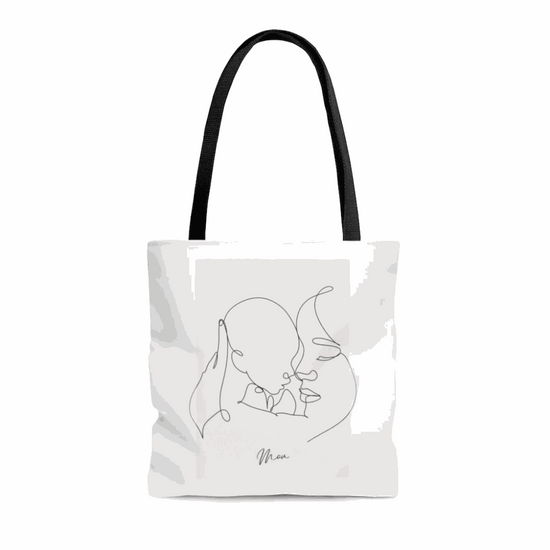 Sac cabas Mom and I medium en polyester noir avec poignées en coton, design double face, idéal pour la plage ou la ville.