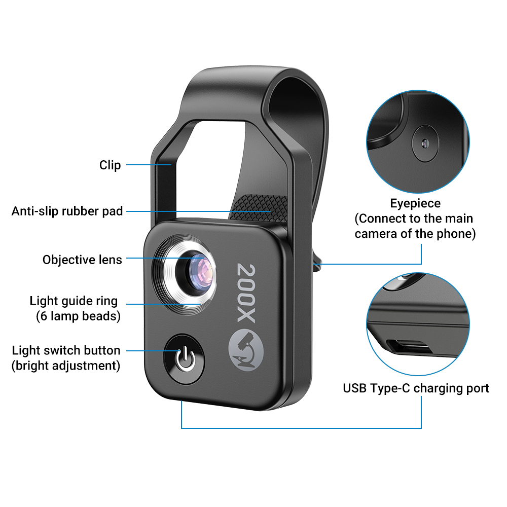 200X Digital Zoom Lens for Mobile Phone for iPhone Samsung smartphones Lilac Milo