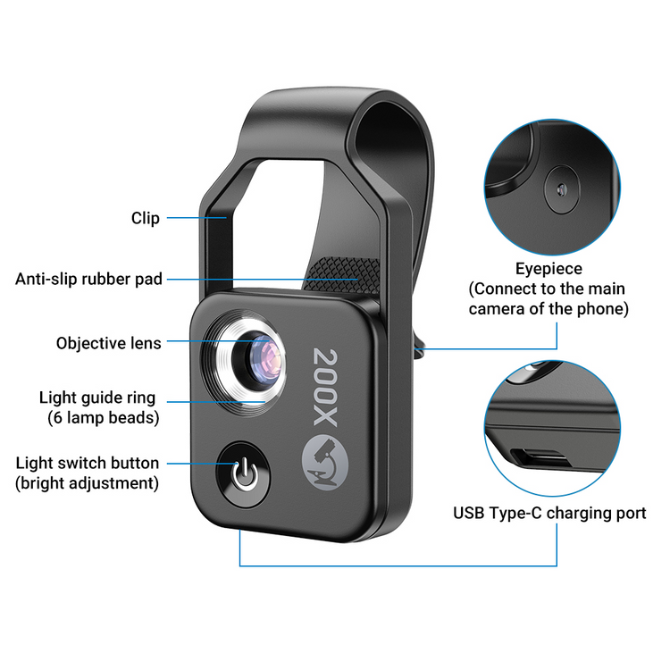 200X Digital Zoom Lens for Mobile Phone for iPhone Samsung smartphones Lilac Milo