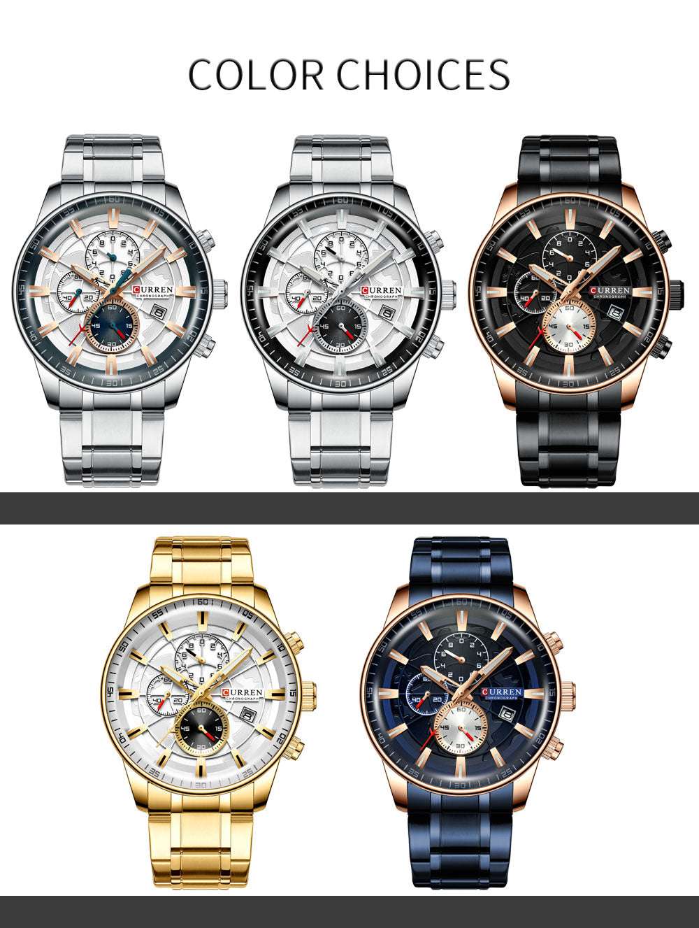 Montre hommes de luxe étanche avec mouvement quartz et boîtier en alliage