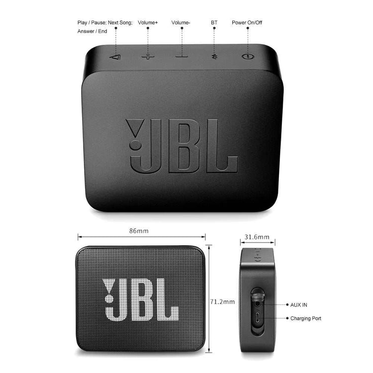 Enceinte Bluetooth étanche JBL GO 2 noire avec micro sans fil compact rechargeable