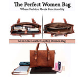 Leather Woman Laptop Handbag Large Tote Bag with Zipper Salmon Alder