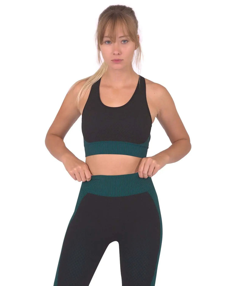 Trois Seamless Sports Bra - Black with Blue Lazurite