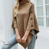 Womens Turtleneck Poncho With Side Buttons Details Yellow Pandora