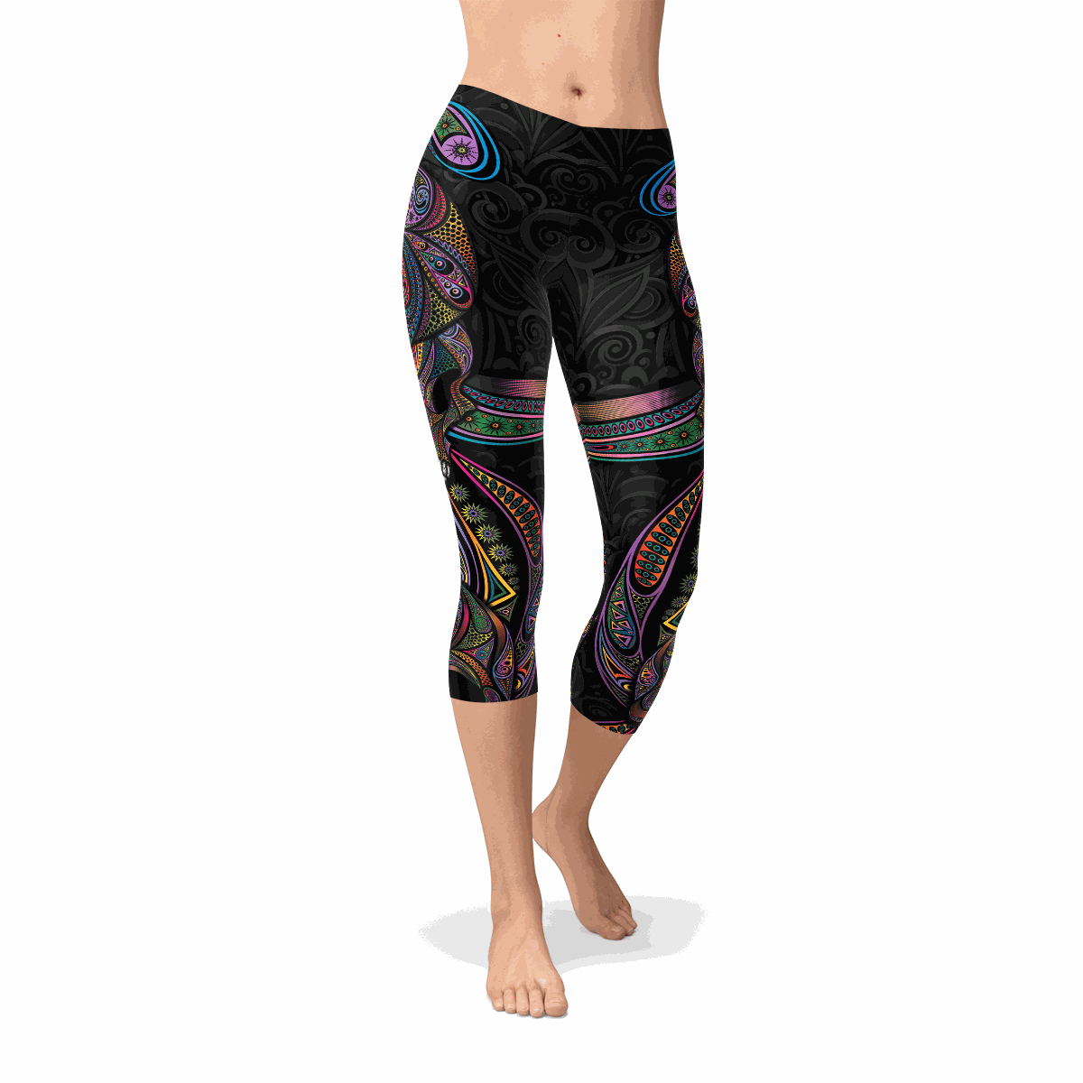 Leggings capri filles avec motif crâne coloré, tissu extensible et confortable pour sport et usage quotidien