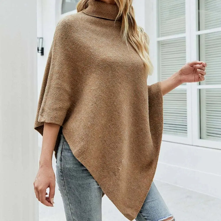 Womens Turtleneck Poncho With Side Buttons Details Yellow Pandora