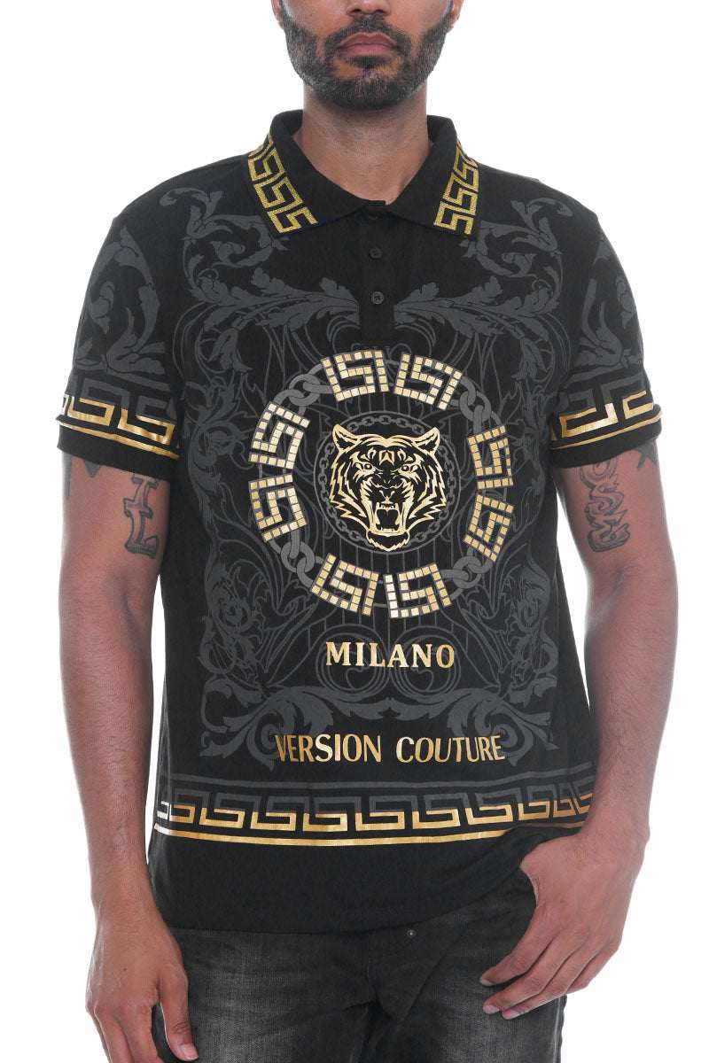 Chemise polo à col italienne manches courtes homme avec broderie poitrine et design manches
