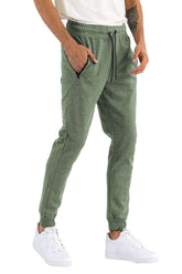 Pantalon de survêtement en coton chiné avec taille et chevilles élastiques et cordon de serrage, modèle taille M.