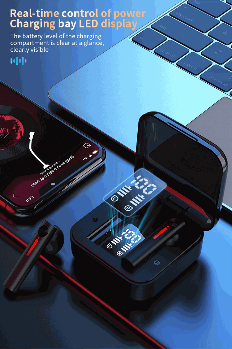 Bluetooth Earphones LED Wireless TWS with Microphone – Tech Accessories Teal Simba
