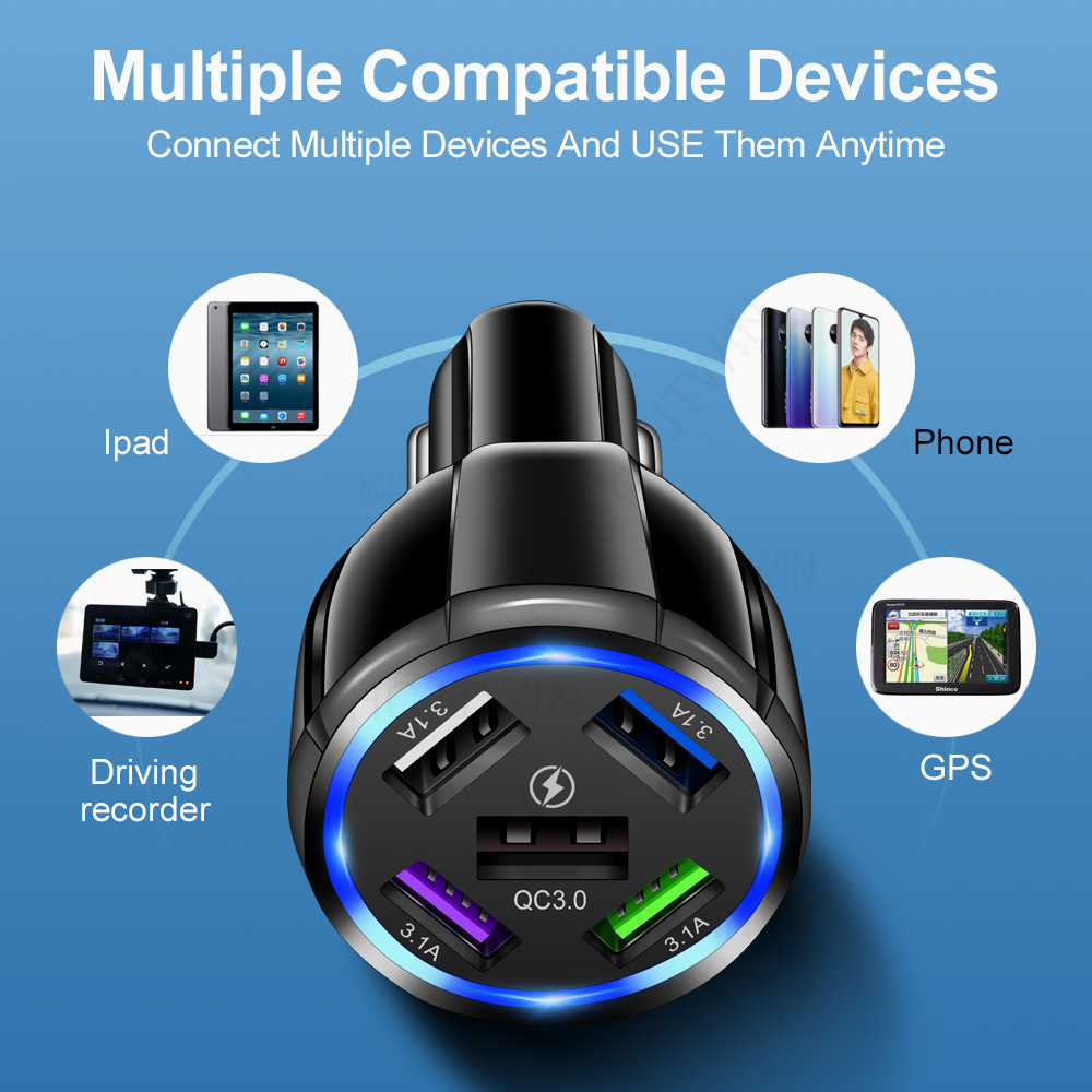 15W Quick Charge 5USB QC3.0 Car Charger Lilac Milo