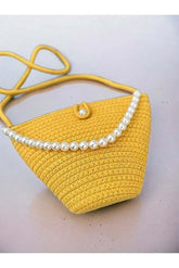 Sac à main femme jaune avec design perles, élégant et durable en tissu tricoté pour usage quotidien