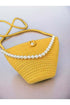 Sac à main femme jaune avec design perles, élégant et durable en tissu tricoté pour usage quotidien