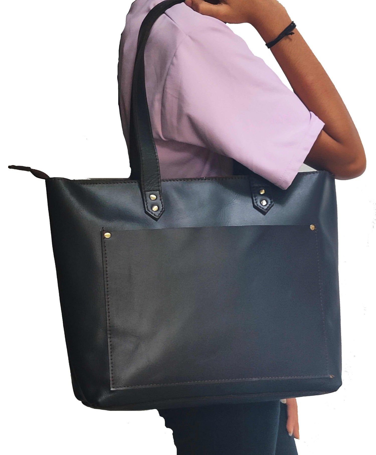 Sac fourre-tout en cuir véritable avec fermeture éclair pour femmes, spacieux et léger, design élégant et fonctionnel