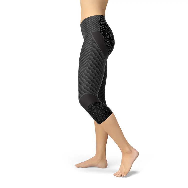 Womens Carbon Fiber Sports Capri Leggings Maroon Sooty