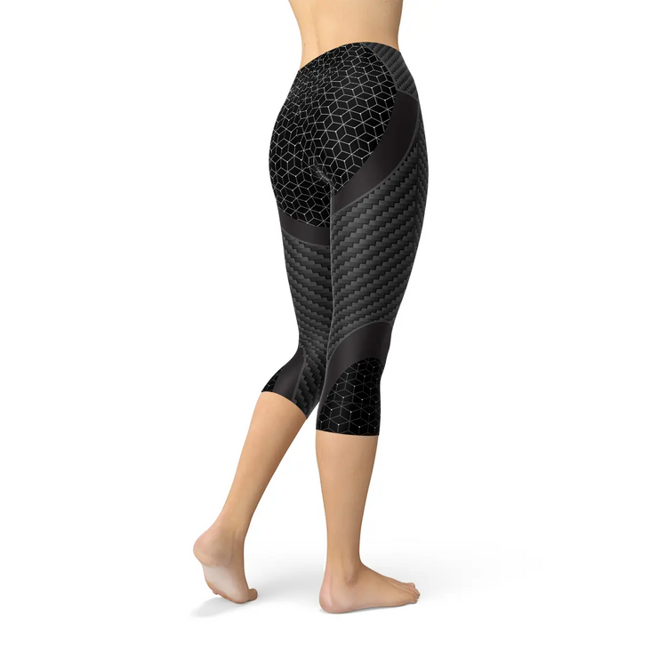 Womens Carbon Fiber Sports Capri Leggings Maroon Sooty