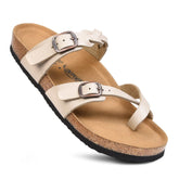 Sandales en cuir synthétique pour femmes avec semelle douce et brides tressées, confortables et soutien de la voûte plantaire.