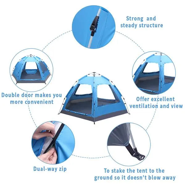 Automatic Family Tent Instant Pop Up Waterproof for Camping Hiking Teal Simba