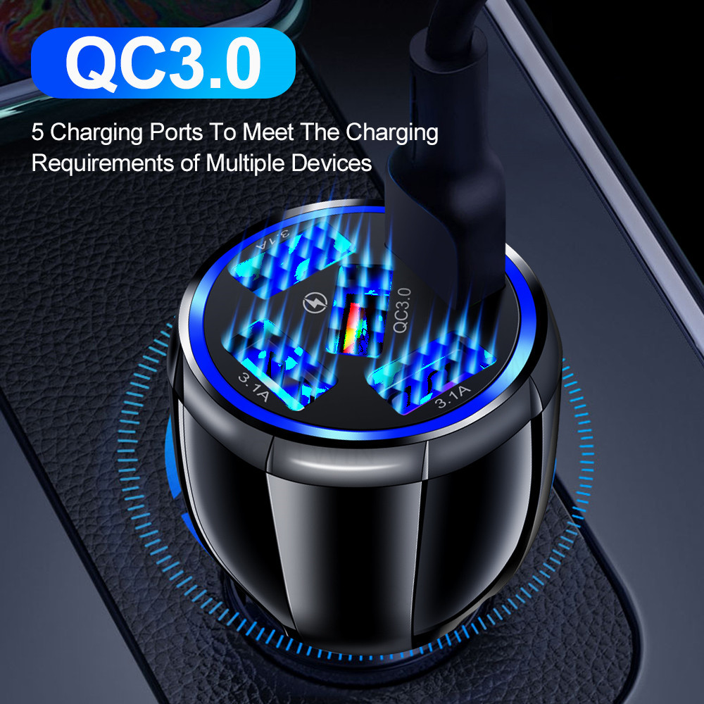 15W Quick Charge 5USB QC3.0 Car Charger Lilac Milo