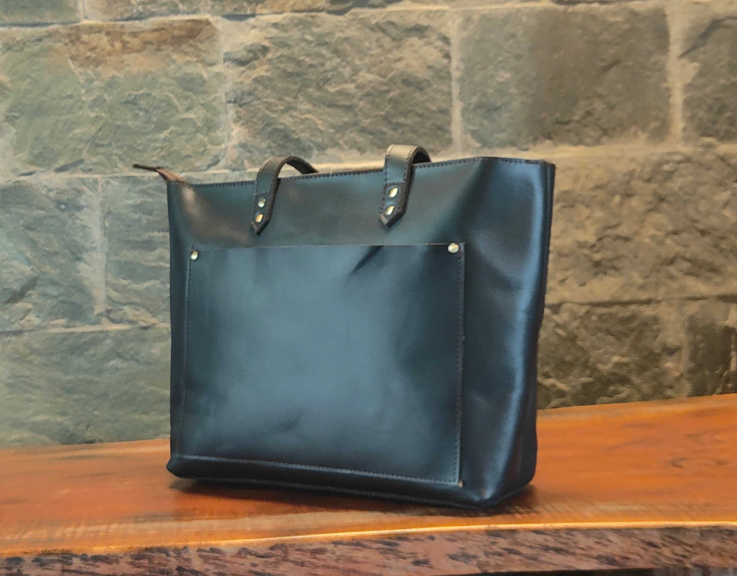Genuine Leather Tote Bag with Zipper for Women – Women&