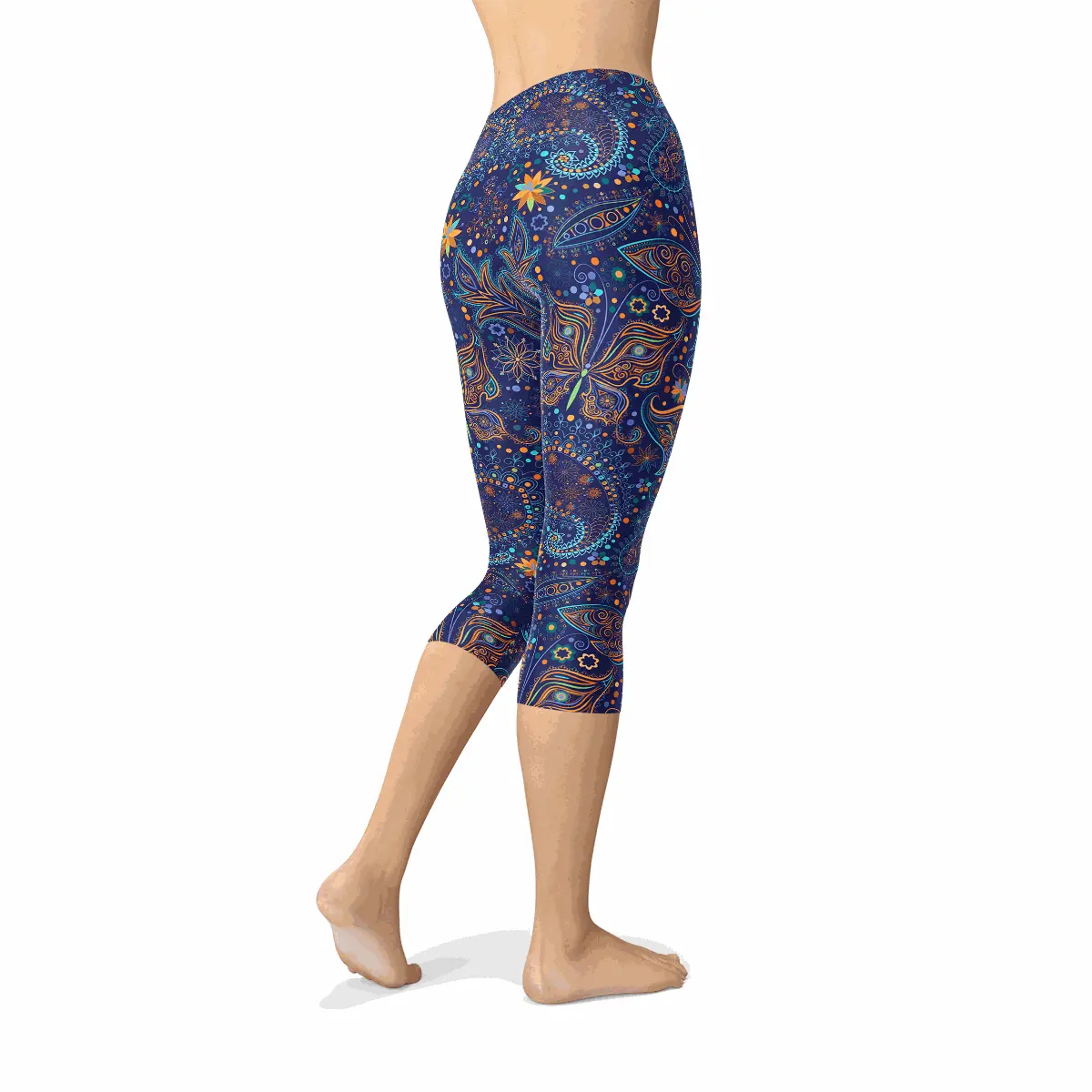 Womens Paisley Butterfly Capri Leggings Maroon Sooty