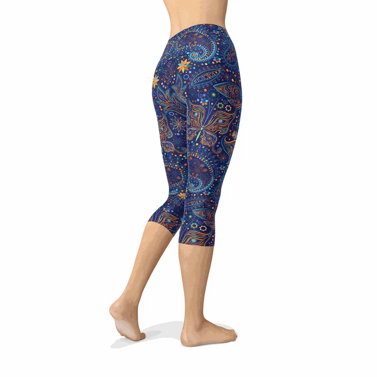 Womens Paisley Butterfly Capri Leggings Maroon Sooty
