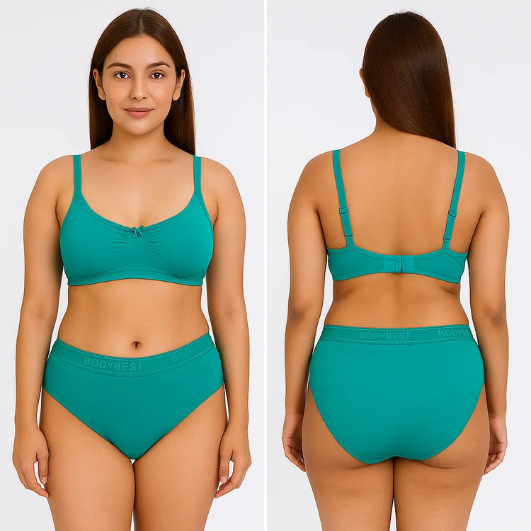 Women’s Lingerie Set Padded Bra with Matching Panty Sea Green- XL Apricot Tethys