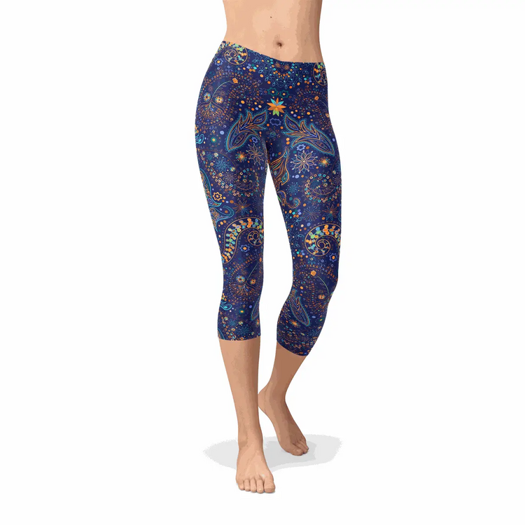 Womens Paisley Butterfly Capri Leggings Maroon Sooty