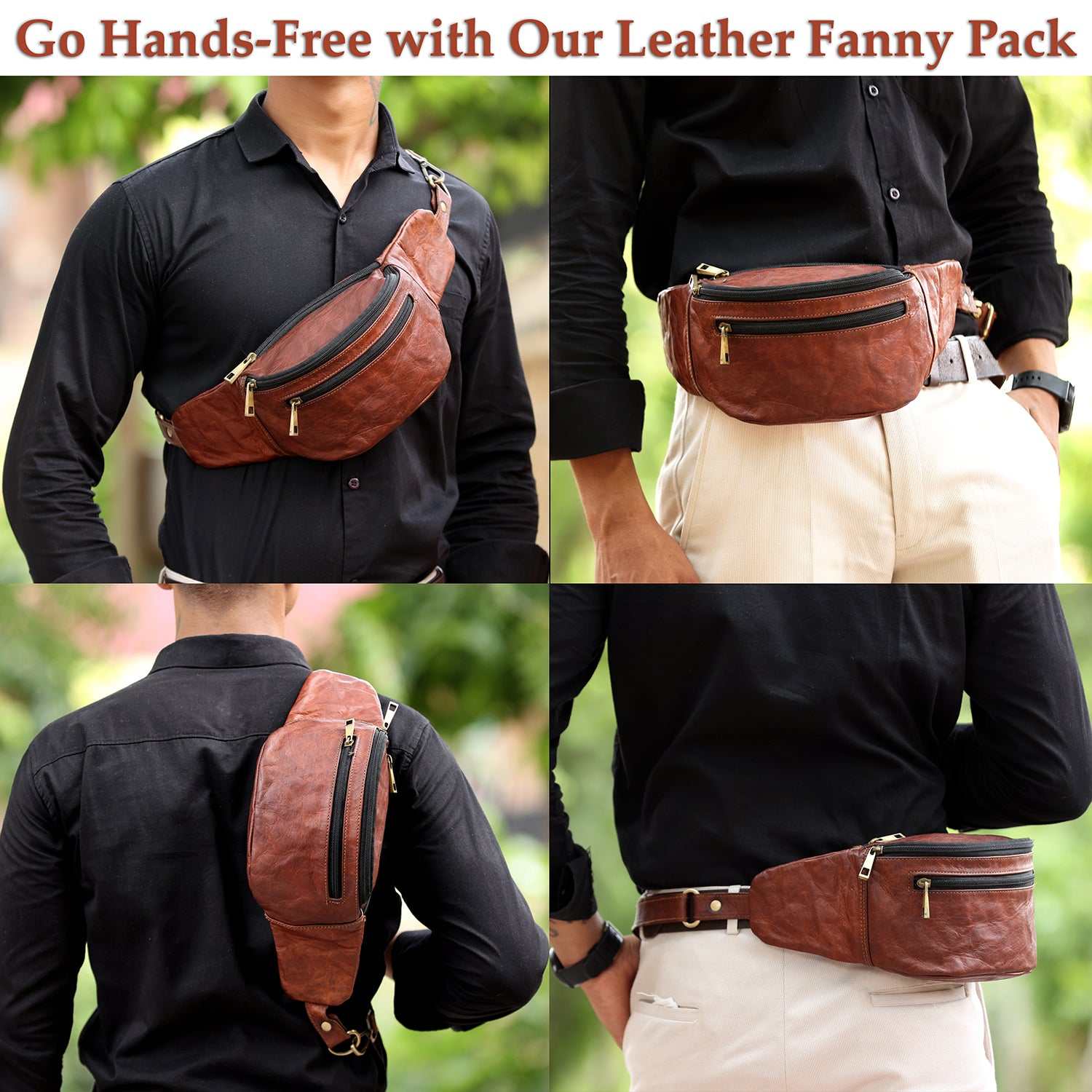 Brown Genuine Leather Fanny Pack for Men & Women Belt Bag Salmon Alder