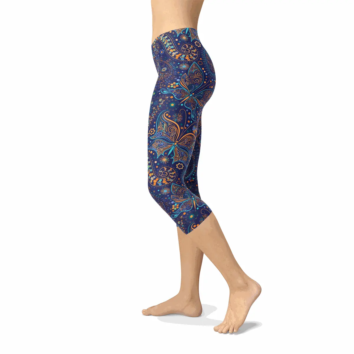 Womens Paisley Butterfly Capri Leggings Maroon Sooty