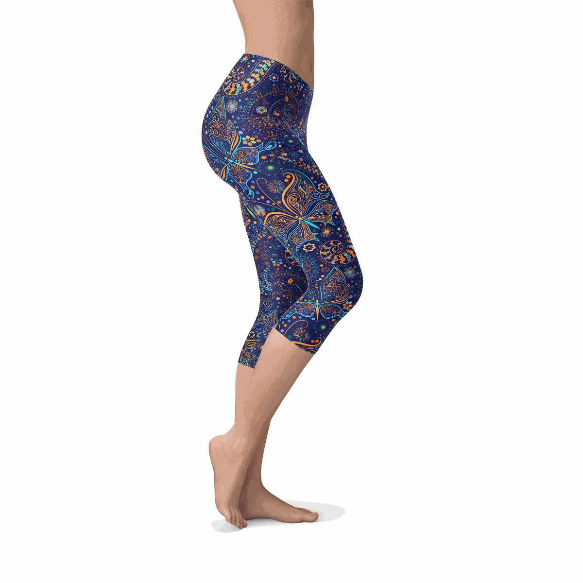 Womens Paisley Butterfly Capri Leggings Maroon Sooty