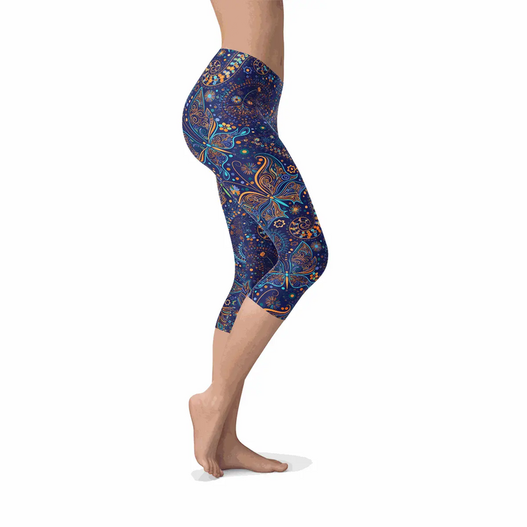Womens Paisley Butterfly Capri Leggings Maroon Sooty