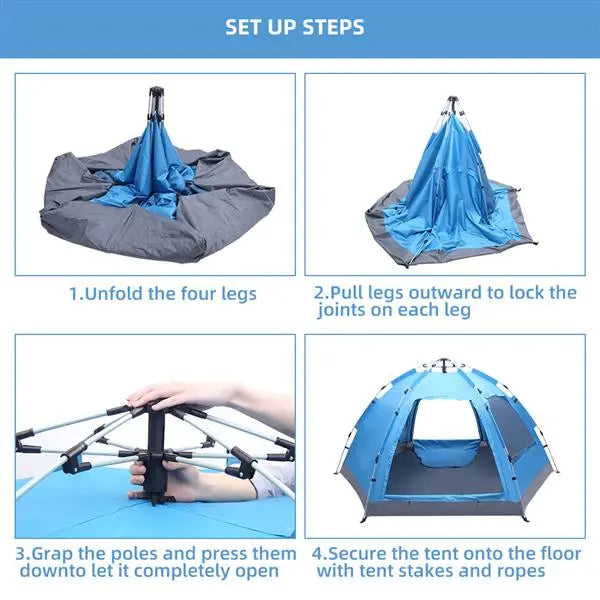 Automatic Family Tent Instant Pop Up Waterproof for Camping Hiking Teal Simba