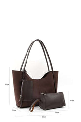 Sac à main femme SHK108 en suède marron avec portefeuille et trousse à maquillage amovible, élégant et fonctionnel