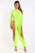 Sexy Mesh Cover Up Jumpsuit Summer Bodycon Beachwear NEON YELLOW Puce Juniper